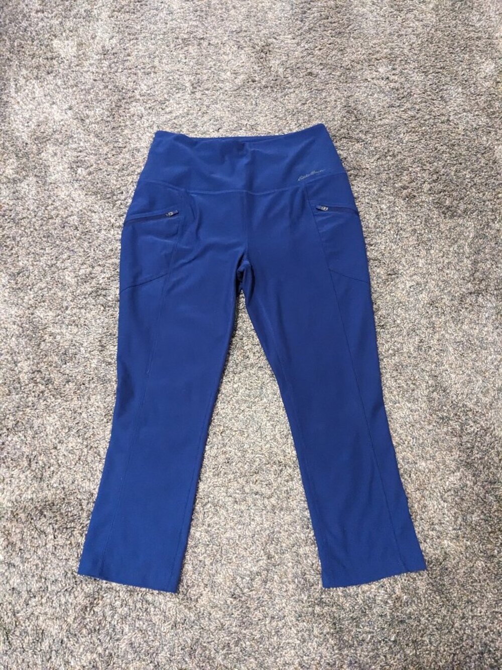 Eddie Bauer Blue Athletic Capri Leggings Sz S Zippered Pockets